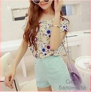 Шифонена блуза за жени с принт, свободна кройка, ръкав тип бат, кръгло деколте, летен топ, дължина 50–65 см