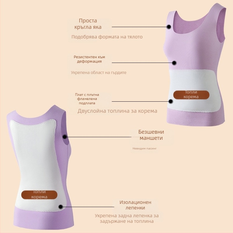Дамска термална жилетка с патч отпред и отзад, отопляваща, дебела катионена полиестерна тъкан