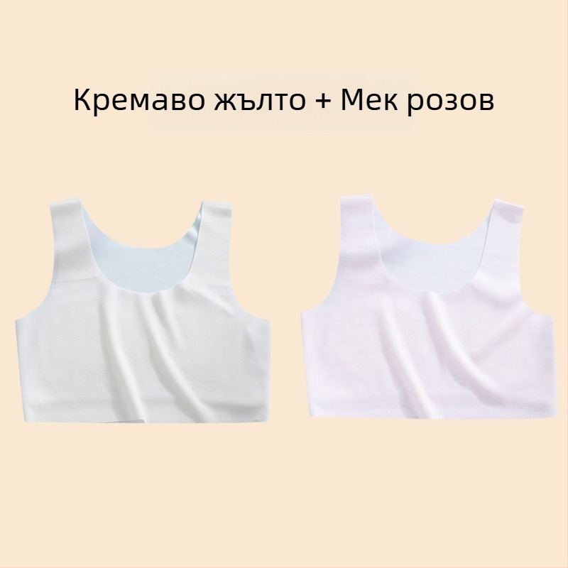 Потник за момичета – нейлонова материя, чашка 1/2, тънка формирана чашка с гъбеста подплата, фиксирани двойни презрамки, подплата от вискоза 90–95%