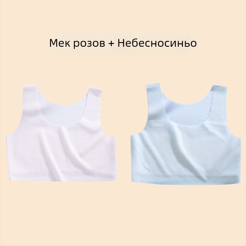 Потник за момичета – нейлонова материя, чашка 1/2, тънка формирана чашка с гъбеста подплата, фиксирани двойни презрамки, подплата от вискоза 90–95%