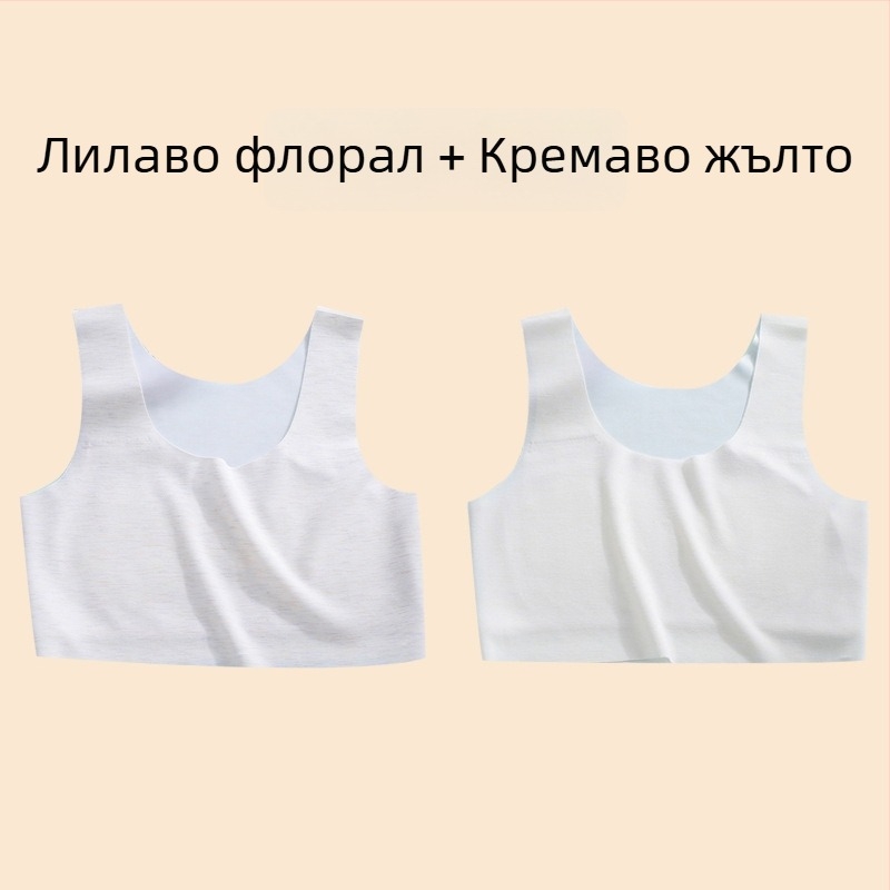 Потник за момичета – нейлонова материя, чашка 1/2, тънка формирана чашка с гъбеста подплата, фиксирани двойни презрамки, подплата от вискоза 90–95%