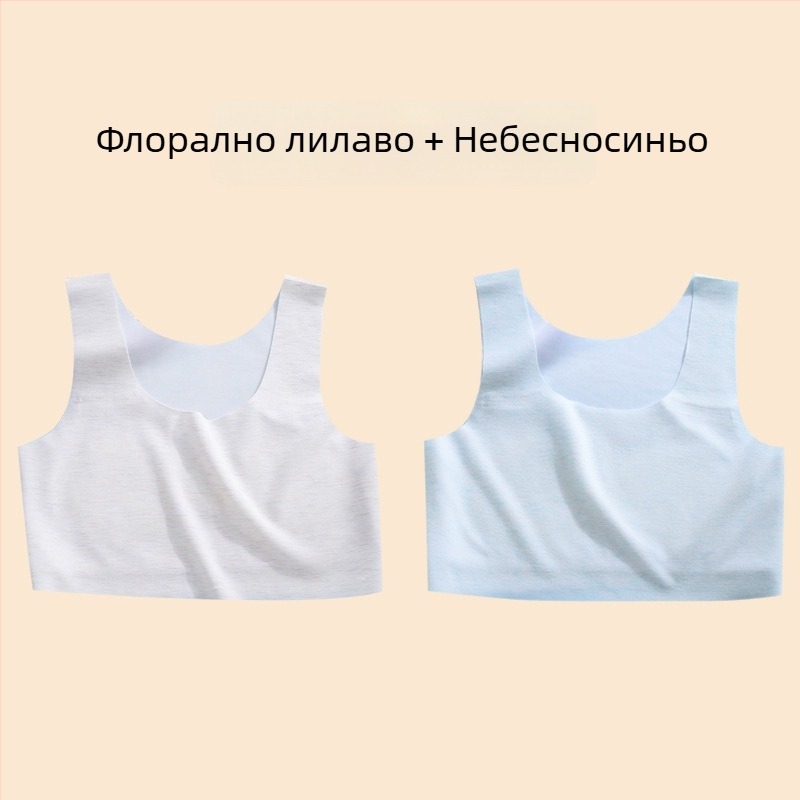 Потник за момичета – нейлонова материя, чашка 1/2, тънка формирана чашка с гъбеста подплата, фиксирани двойни презрамки, подплата от вискоза 90–95%