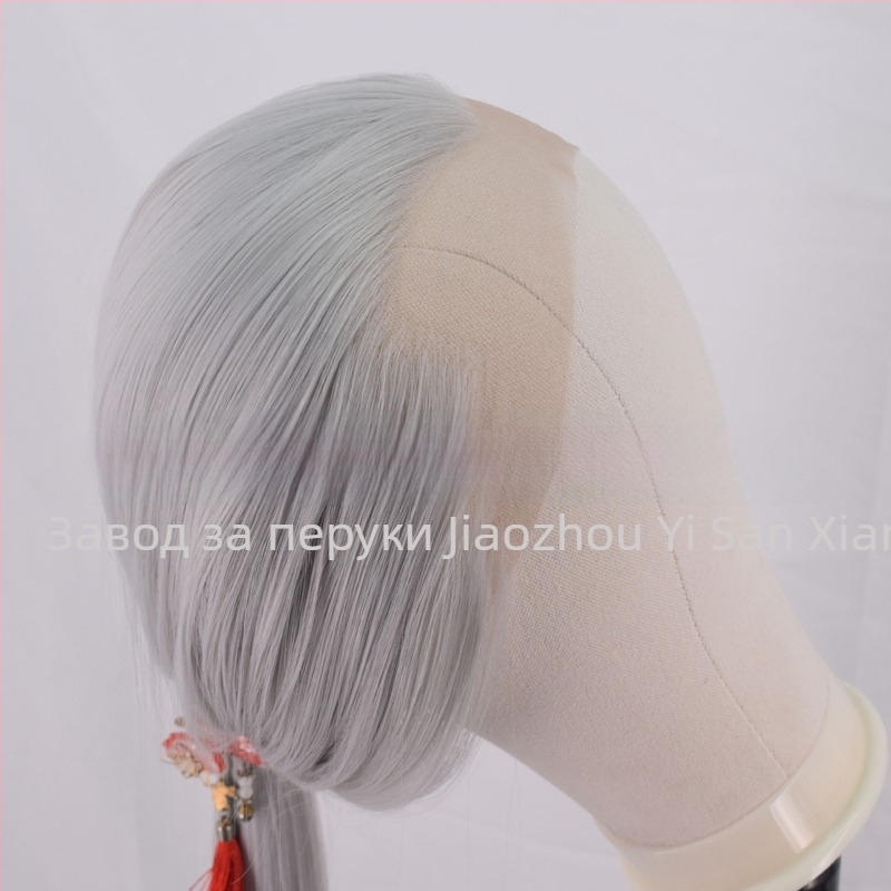 COS перука за мъжки античен костюм, дълга права коса, високотемпературни нишки, предна дантела, предно ръчно тъкане