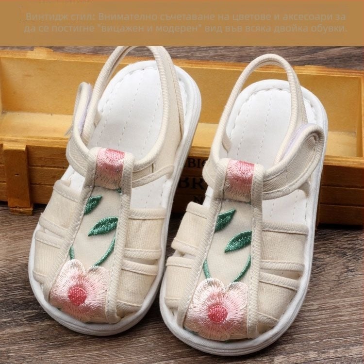 Обувки от плат с тигърска глава за деца, памучна горна част и подметка, дишащи, стил Ханфу за момичета на възраст 1–3 години