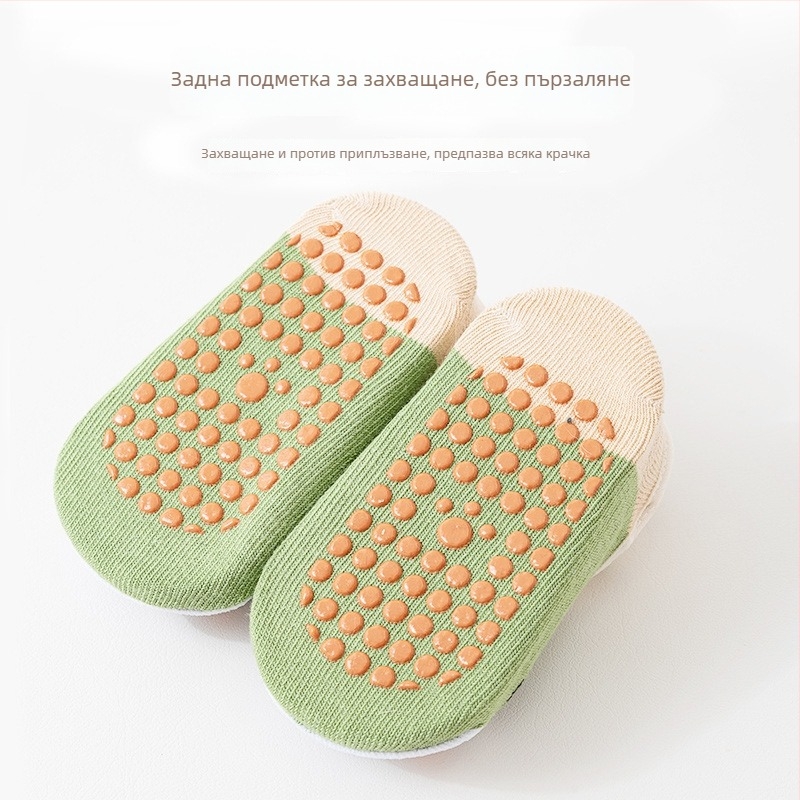 Детски вътрешни подови чорапи с нехлъзгаща се подметка, 80% памук, карикатурен принт, пролет-лято-есен