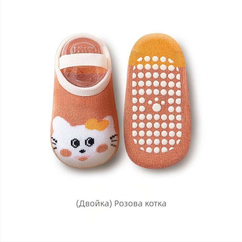 Детски вътрешни подови чорапи с нехлъзгаща се подметка, 80% памук, карикатурен принт, пролет-лято-есен