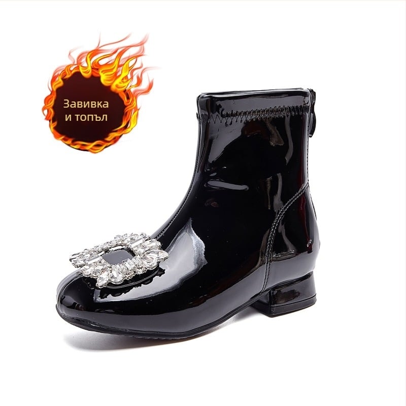 Детски момичешки Мартин ботуши за 7–12 г, с страничен цип, нисък маншет, PU стелка, гумена подметка