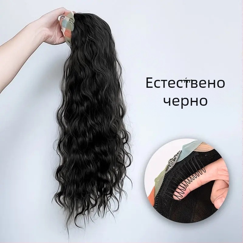 Перука с лента за глава, дълга права коса, висок връх на темето, еднопарче покритие за половината глава, регулируеми челни кичури (прави или наклонени), модели AT358 AT381, термоустойчива жица, естествен вид