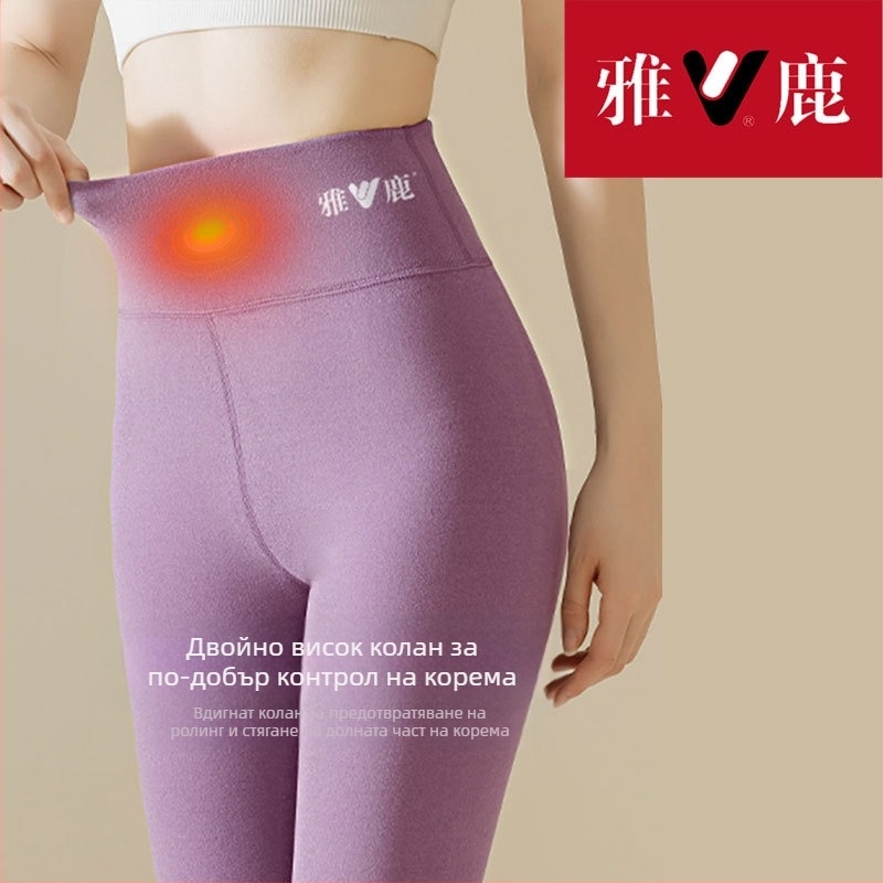 женски термални панталони с висока талия, катионна материя, велурена подплата, 90–95% полиестер, дебелина 201–250 g/m2