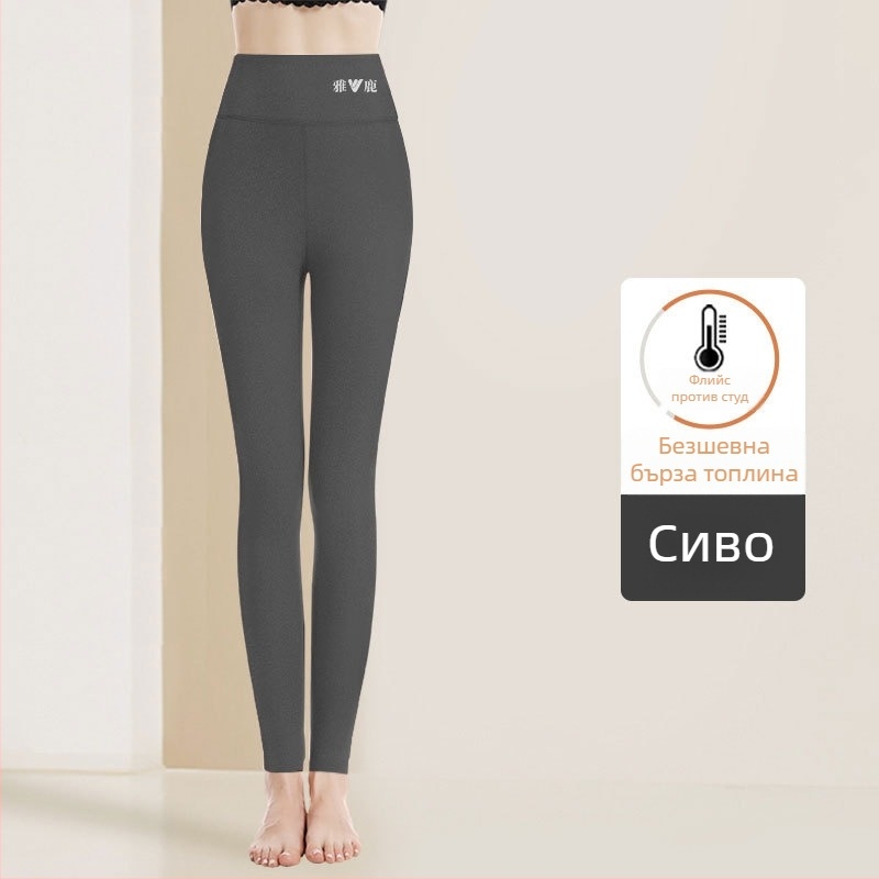 женски термални панталони с висока талия, катионна материя, велурена подплата, 90–95% полиестер, дебелина 201–250 g/m2