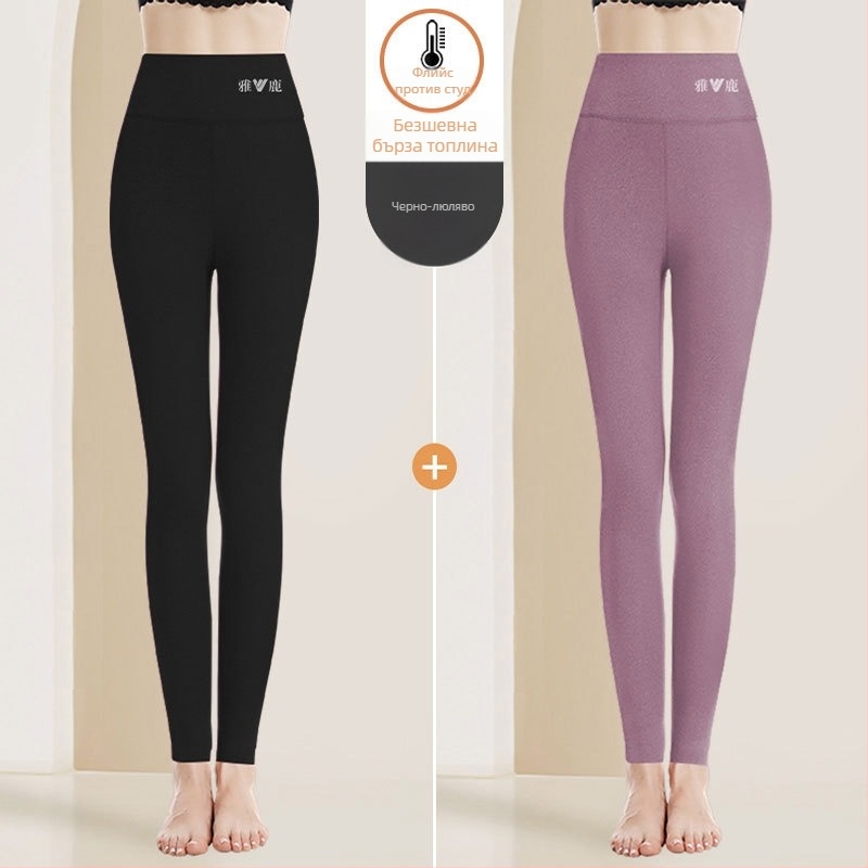 женски термални панталони с висока талия, катионна материя, велурена подплата, 90–95% полиестер, дебелина 201–250 g/m2