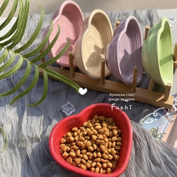 Сърцевидна керамична купа за домашни любимци за котки и малки кучета