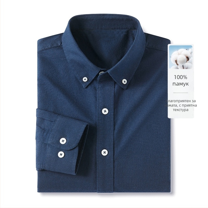 Риза от чист памук с brushed завършек, яка с ла-пел, джоб детайл, едноцветна, дишаща и влагоотвеждаща.