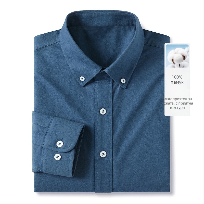 Риза от чист памук с brushed завършек, яка с ла-пел, джоб детайл, едноцветна, дишаща и влагоотвеждаща.