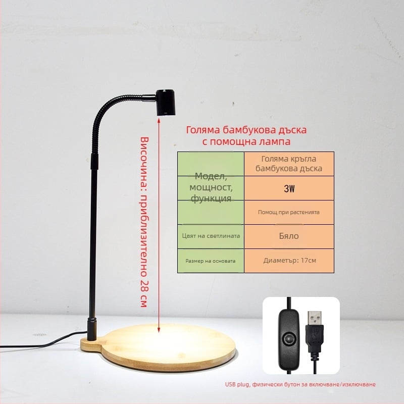LED лампа за растеж на растения за сукуленти и саксийни растения - пълен спектър, 3W, 0,5 кг