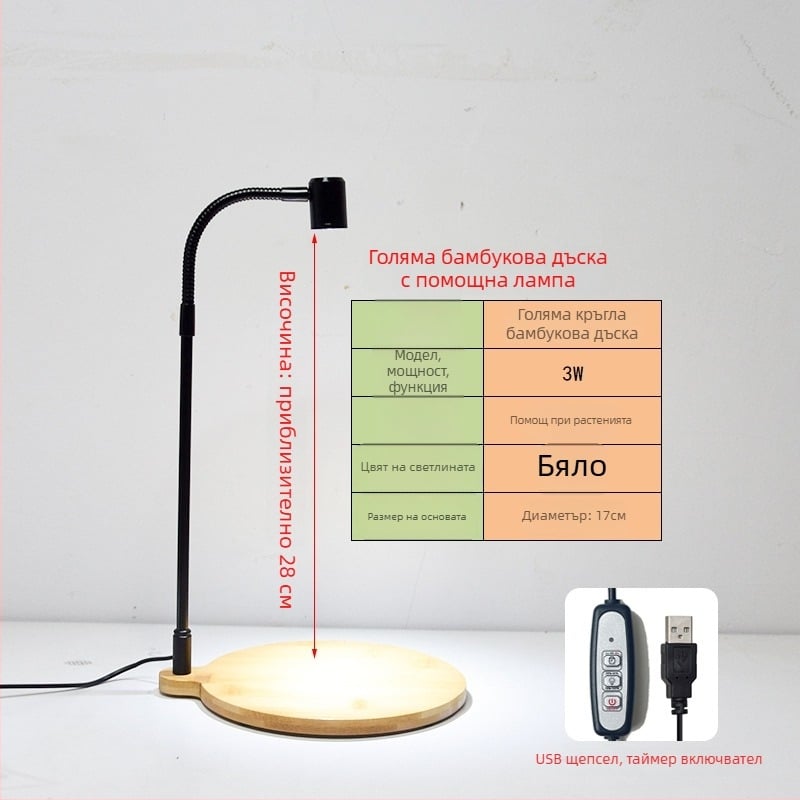 LED лампа за растеж на растения за сукуленти и саксийни растения - пълен спектър, 3W, 0,5 кг