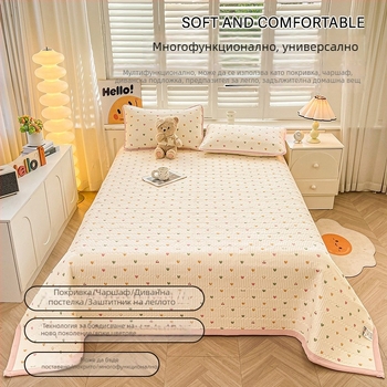 За майки и деца: Двойнослойно марля покривало за легло, несклъзващ се татами матрак покрив, комплект от 3 части, карикатурни мотиви, синтетично влакно