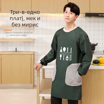 Дълъг ръкав фартук за мъже, PVC, водоустойчив и маслоустойчив, геометрична абстракция, японски стил