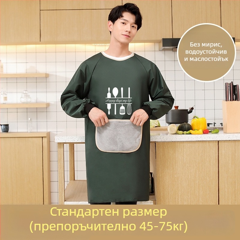 Дълъг ръкав фартук за мъже, PVC, водоустойчив и маслоустойчив, геометрична абстракция, японски стил