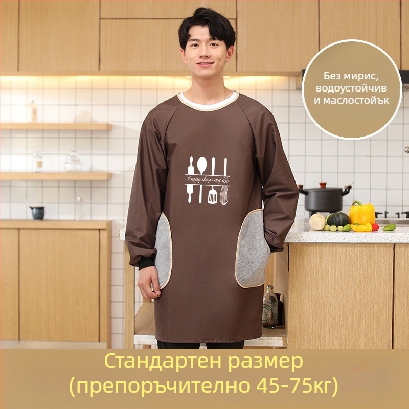Дълъг ръкав фартук за мъже, PVC, водоустойчив и маслоустойчив, геометрична абстракция, японски стил