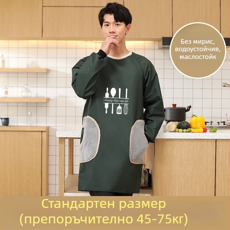 Дълъг ръкав фартук за мъже, PVC, водоустойчив и маслоустойчив, геометрична абстракция, японски стил