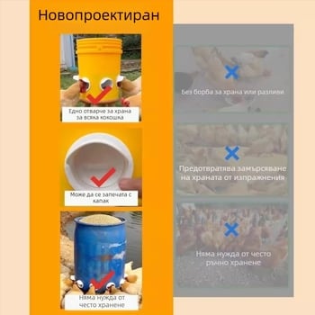 Автоматична хранилка за кокошки с защита от мишки, пластмасова конструкция, пълен комплект за автоматично хранене, подходяща за аквариум
