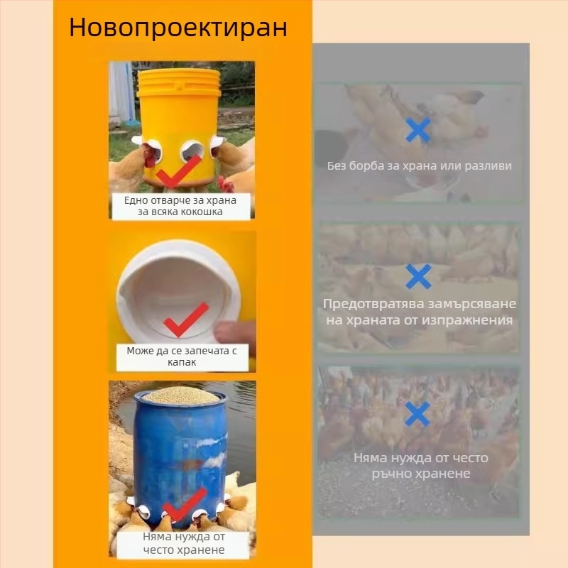 Автоматична хранилка за кокошки с защита от мишки, пластмасова конструкция, пълен комплект за автоматично хранене, подходяща за аквариум