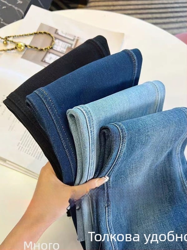 Дънкови панталони за бременни със четирипосочно разтягане и опора за корема, свободна кройка, памук 70–80%