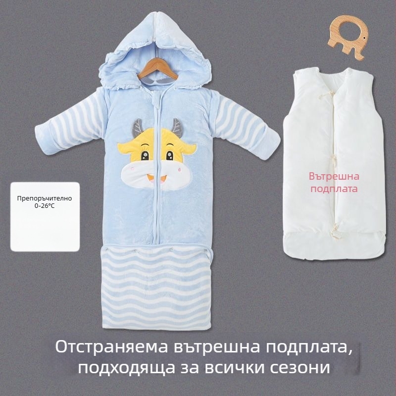 Детски есенно-зимен спален чувал, плътна памучна материя, стил карикатура, анти-kick quilt