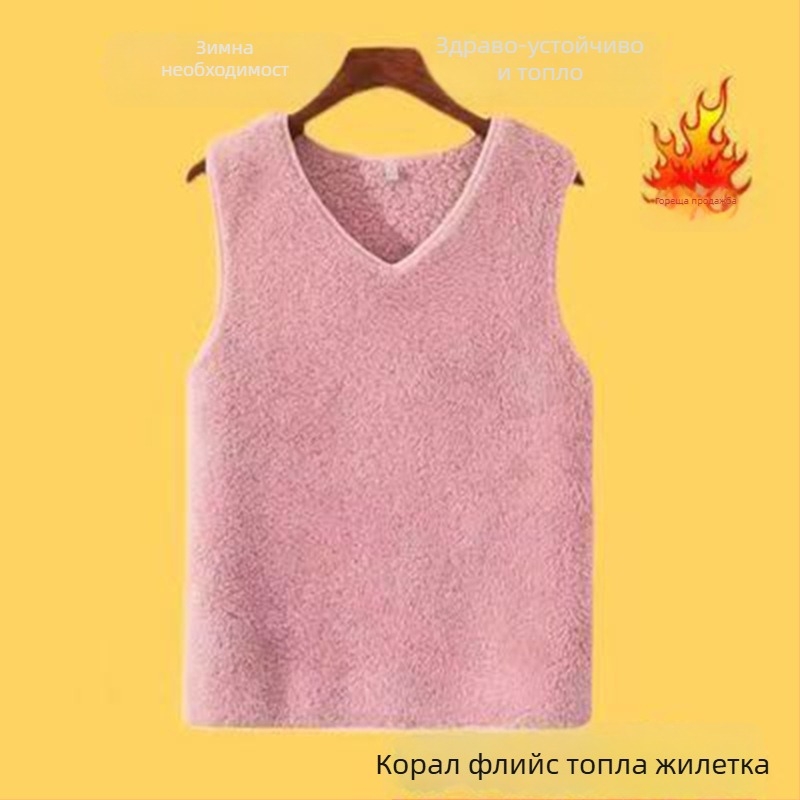 Безръкавна термо жилетка за възрастни жени, Chenille плат, поло яка, регулярен силует, 90–95% спандекс (Пролет 2025)