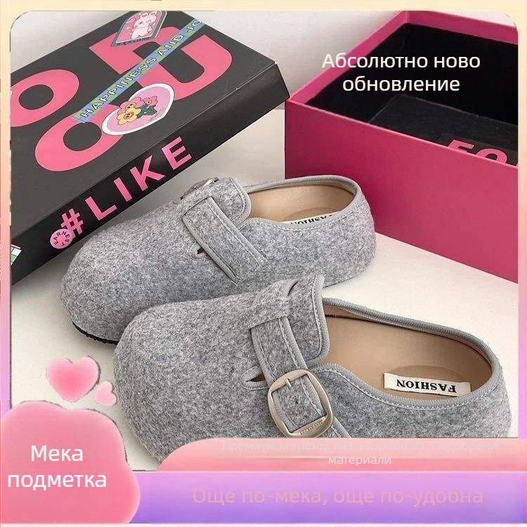 Дамски затворени мюлета‑слипон, синтетична кожа върх и подплата, подметка от пяна, дишащи, плосък дизайн