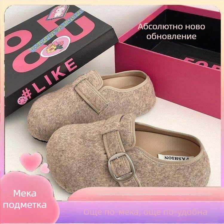 Дамски затворени мюлета‑слипон, синтетична кожа върх и подплата, подметка от пяна, дишащи, плосък дизайн