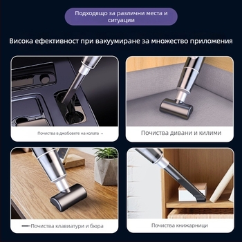 Прахосмукачка за кола - ръчна, безчеткова, преносима, безжична, двойна употреба за дом и кола, 7.4V, 120W, 8000 Pa, 20 минути работа, 60 дБ