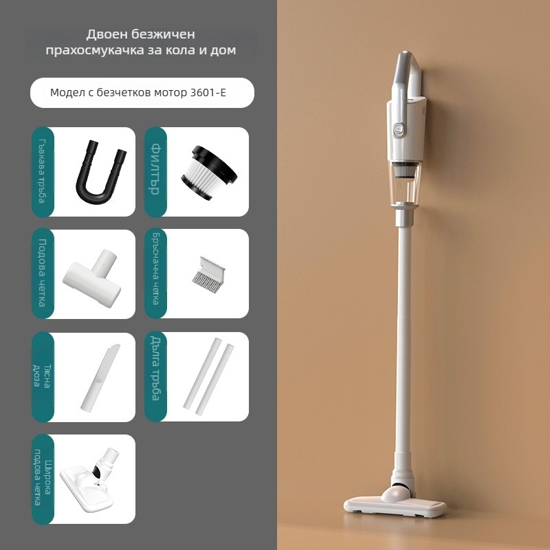 Прахосмукачка за кола - ръчна, безчеткова, преносима, безжична, двойна употреба за дом и кола, 7.4V, 120W, 8000 Pa, 20 минути работа, 60 дБ