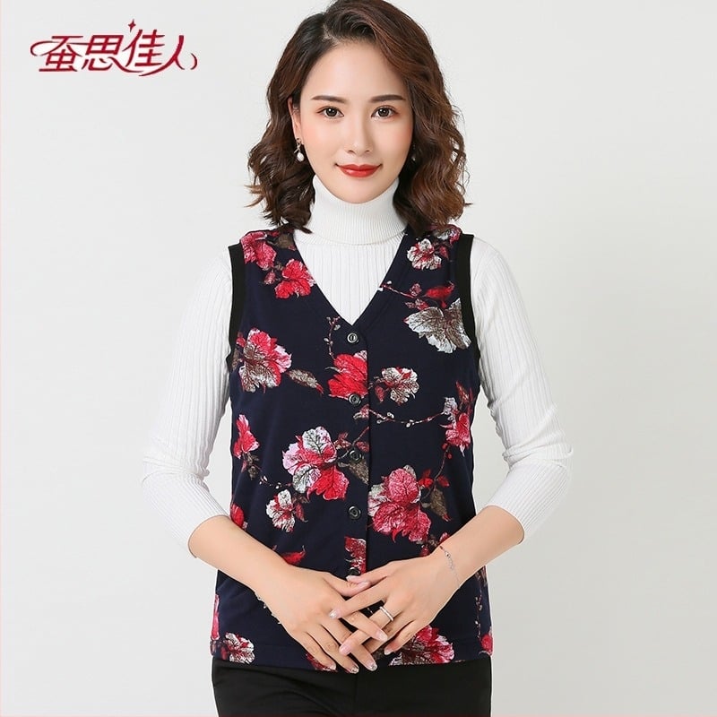 Дамска зимна жилетка с пълнеж 100% коприна, памучна обвивка, камуфлажен принт, плетена кройка, стойка на яка, стил кардиган