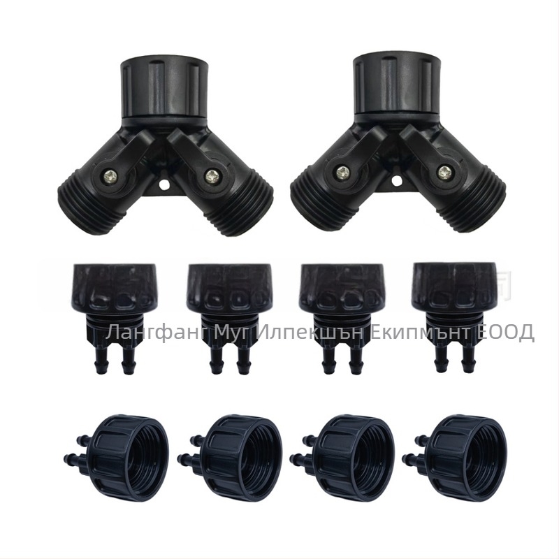 PE водопроводен тръбен конектор — тройник, редуциращ тройник и ъгъл, материал PE/POM, заключваща гайка, за домашна градина и обществени зелени площи