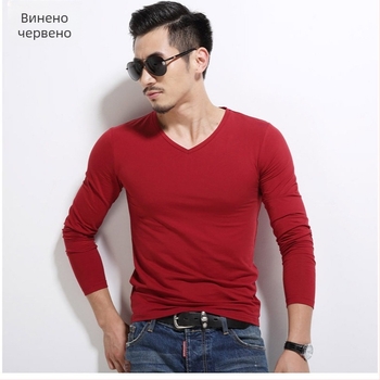 Мъжка тениска с дълъг ръкав, Slim fit, casual стил, полиестерна материя, едноцветна.