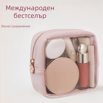 Прозрачна чантичка за грим от PU кожа, водоустойчива, ултралека, с цип
