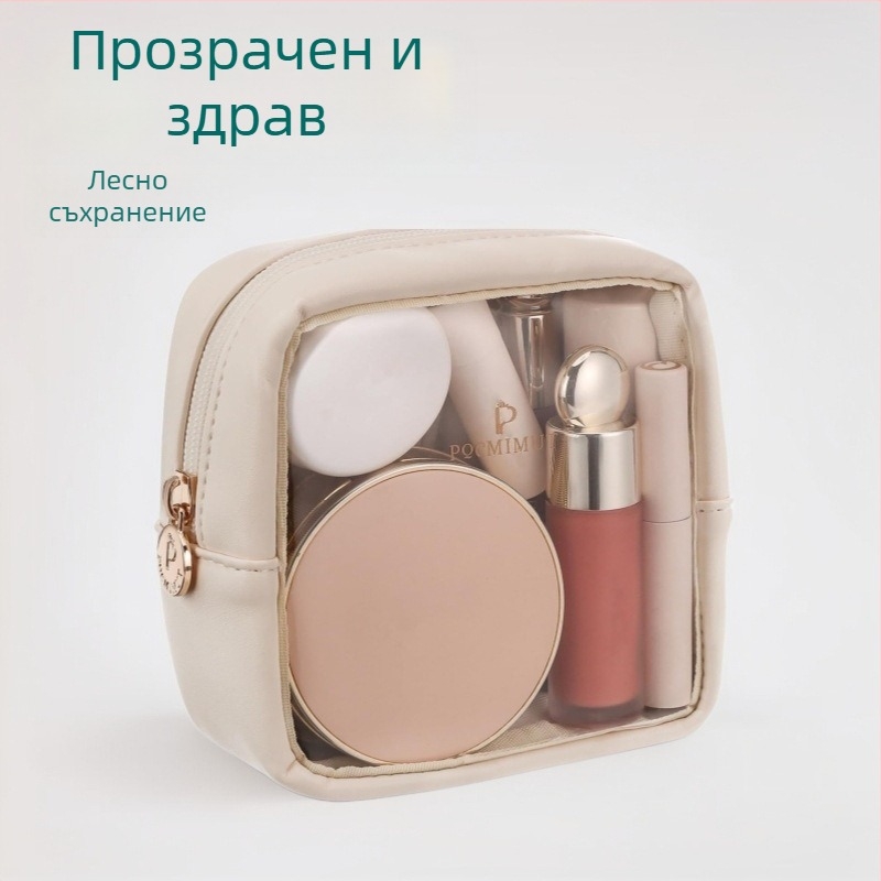 Прозрачна чантичка за грим от PU кожа, водоустойчива, ултралека, с цип