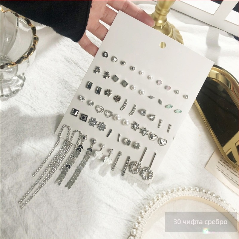 Геометрични обици от сплав със микропавиране, 925-сребърни постове за уши — Behrooci