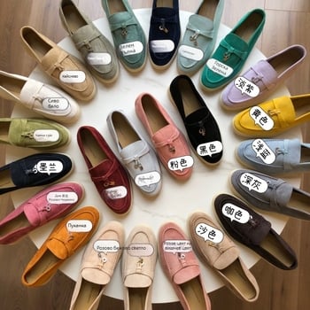 Лофери от овчи велур; естествена кожа на стелката; TPU гумена подметка; нисък ток 1–3 см