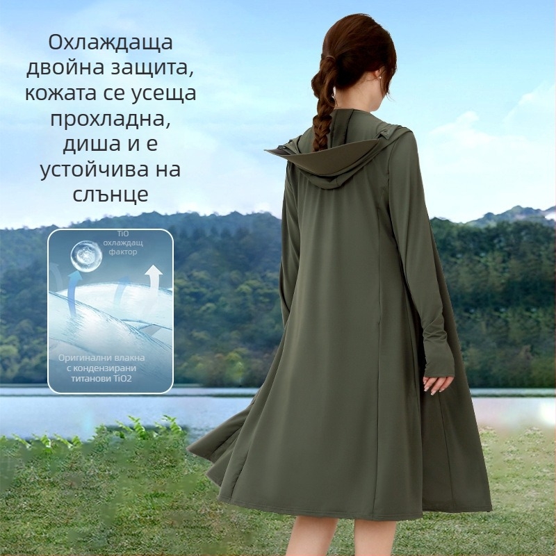 Дамска дълга риза UV защита за лято, полиестер, съдържание 81–95%, стил: дълъг силует, прост дизайн, сезон: лято 2025