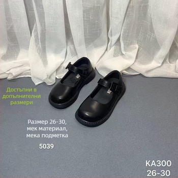 Детски училищни обувки в британски стил, горна част от микрофибърна кожа, закопчаване с Velcro, PU стелка, TPR подметка