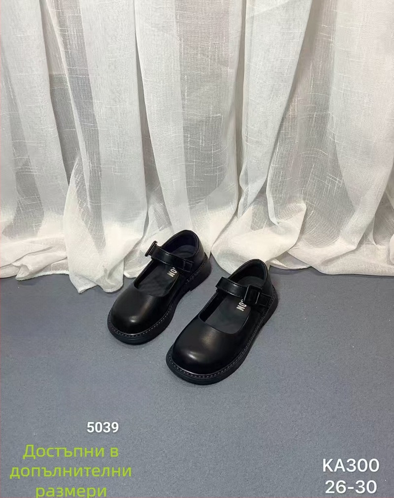 Детски училищни обувки в британски стил, горна част от микрофибърна кожа, закопчаване с Velcro, PU стелка, TPR подметка