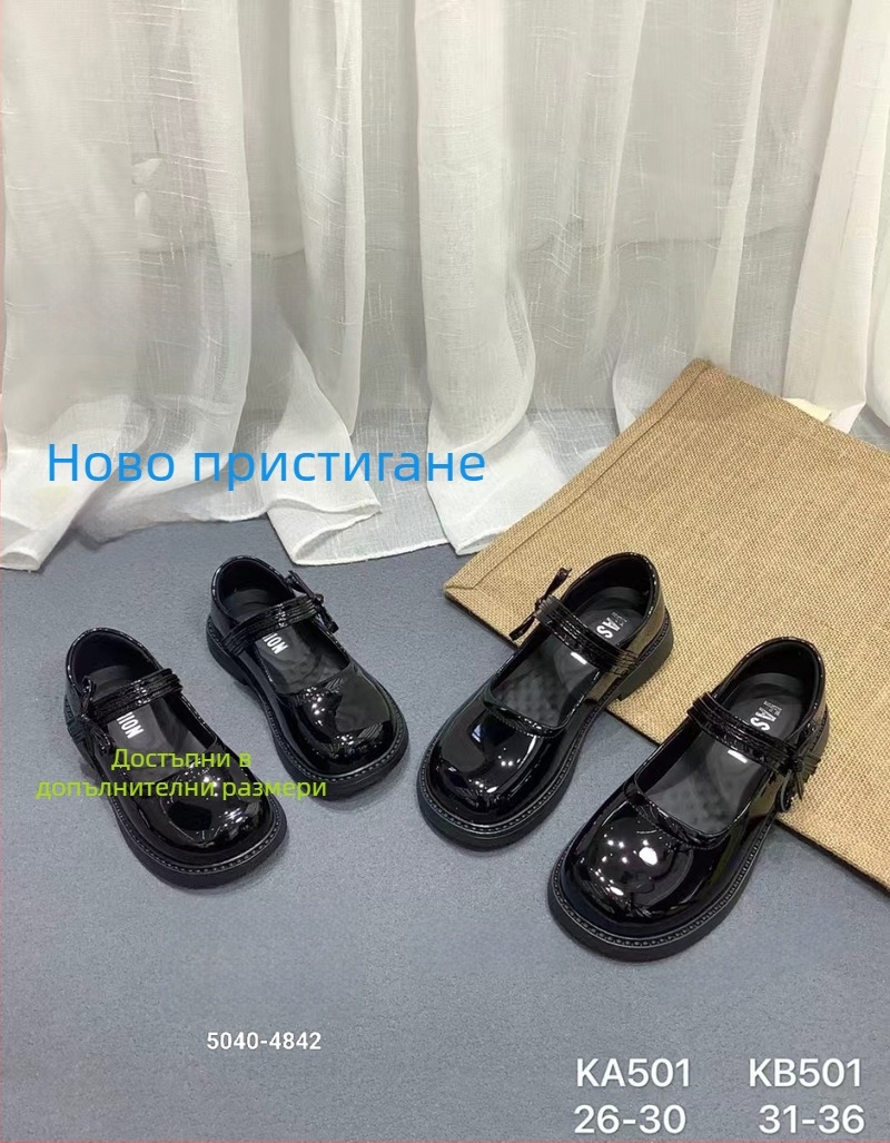 Детски училищни обувки в британски стил, горна част от микрофибърна кожа, закопчаване с Velcro, PU стелка, TPR подметка