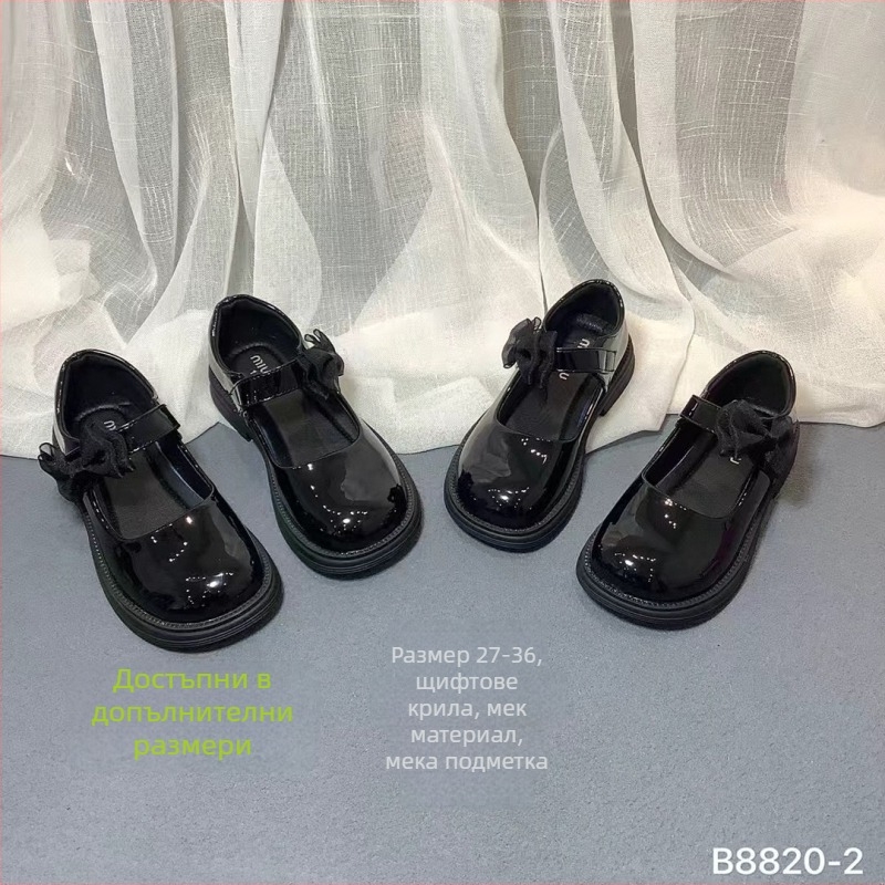 Детски училищни обувки в британски стил, горна част от микрофибърна кожа, закопчаване с Velcro, PU стелка, TPR подметка