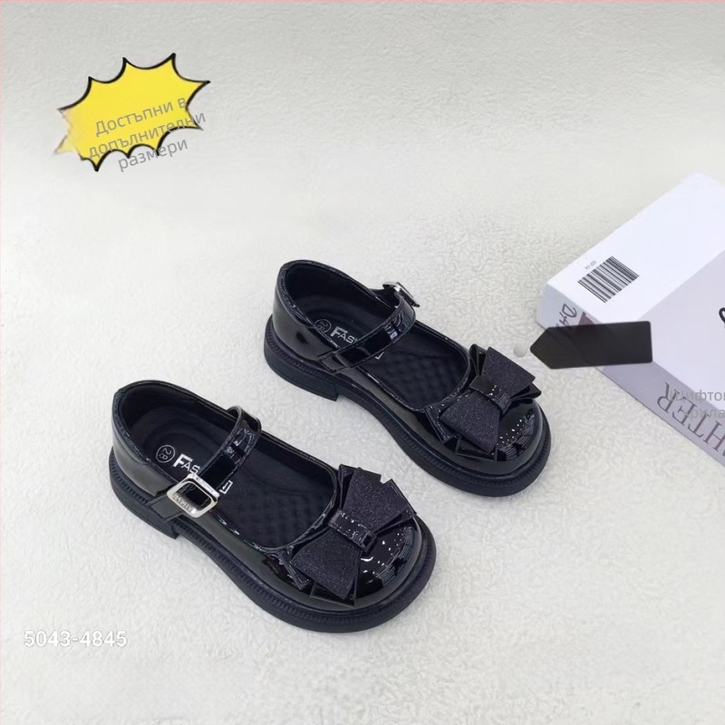 Детски училищни обувки в британски стил, горна част от микрофибърна кожа, закопчаване с Velcro, PU стелка, TPR подметка