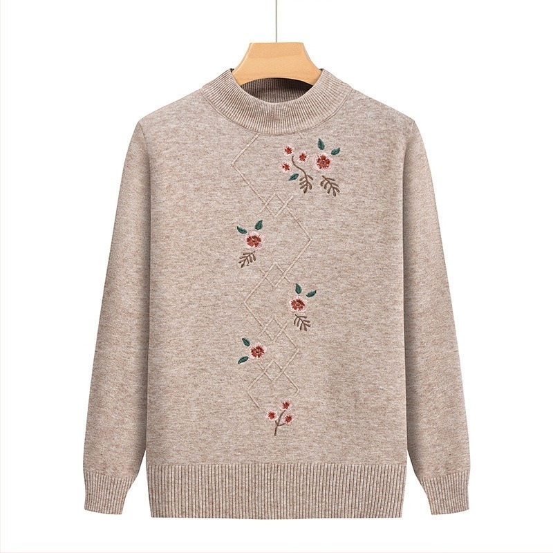 Пуловер с полувисока яка, памук-смесена тъкан, дълги ръкави, полиестер до 30%, пролет 2024, китайски стил, литературно ретро