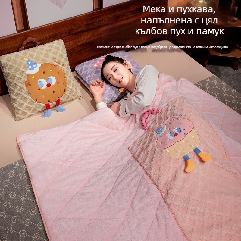 2-в-1 плюшена възглавница и одеяло за кола и офис, мотив сладки бисквитки, модел с принт, пълнеж PP памук