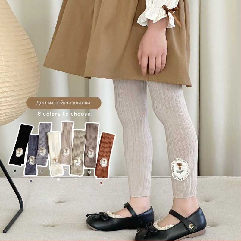 Детски клинове за момичета – висока талия, дължина 9/10, чесан памук 77%, за деца на 1–3 години, пролет и есен